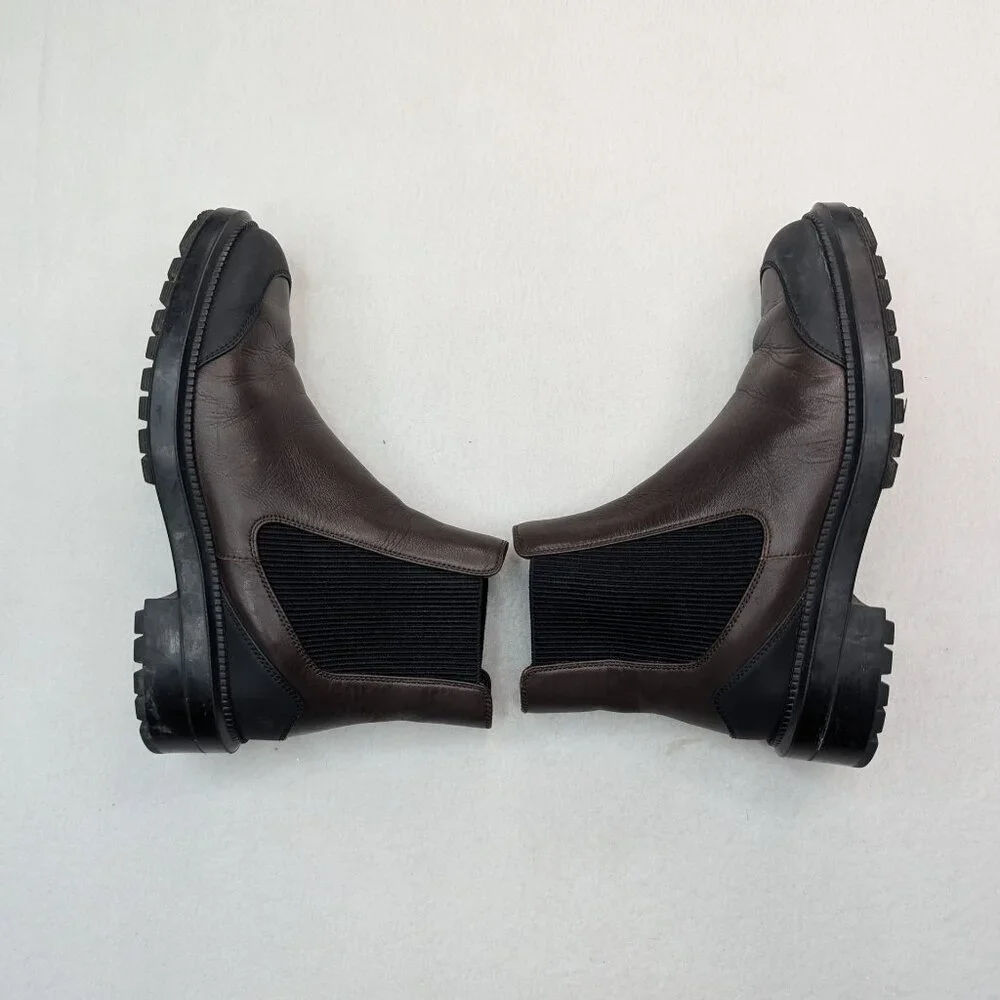 Aquatalia Men’s Size 5.5 Brown Leather Chelsea Boots | Waterproof Lug Sole Italy